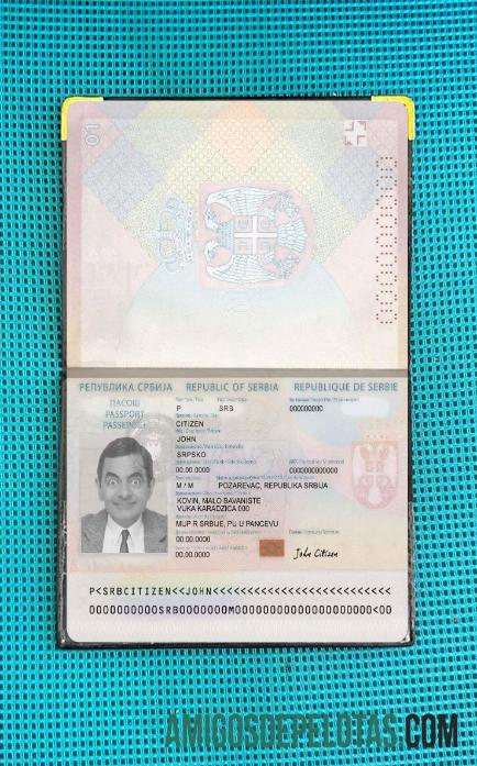 Visual fotográfico atual do passaporte da Sérvia 2018 amostra